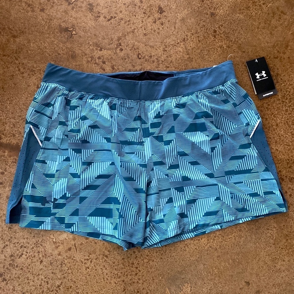 Under Armour blue speed pocket Launch Elite 5” workout running shorts